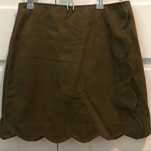 army green faux wrap skirt